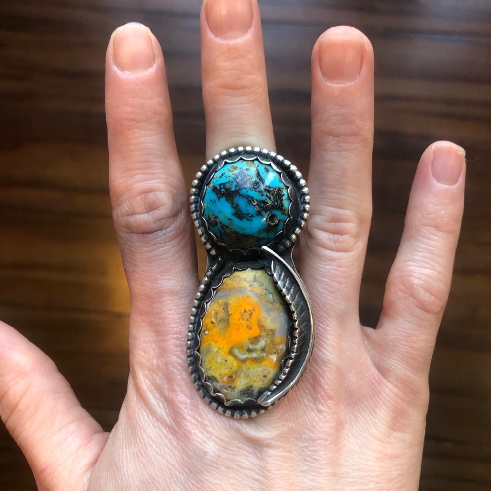 Sterling Turquoise & bumble bee jasper ring